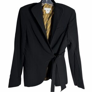 Designer Ross Mayer - Elegant Black Blazer with Tie Accent - Size 8